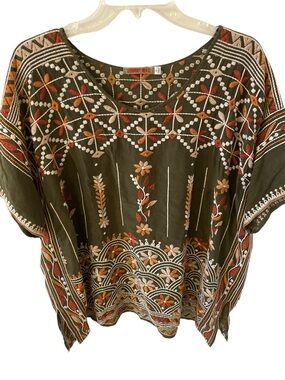 JOHNNY WAS Tarragon Aubrey Olive Green Blouse XL